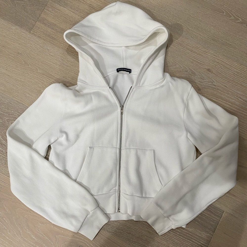 Brandy Melville White Cropped Zip Up Jacket